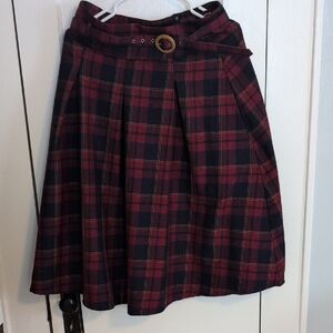 Plaid A-Line Skirt - Red and Black